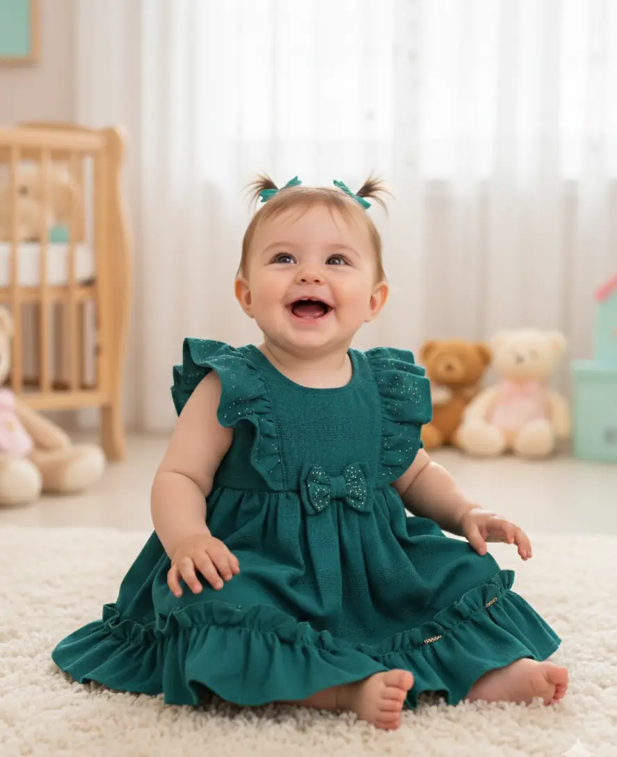 VESTIDO ACONCHEGO COR VERDE COM PEQUENOS CRISTAIS DE BRILHO